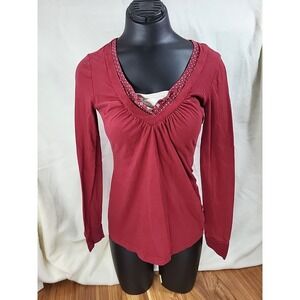Self Esteem Y2K Henley Layered Top Size XL Long Sleeve Shirt Red Mall 2000s